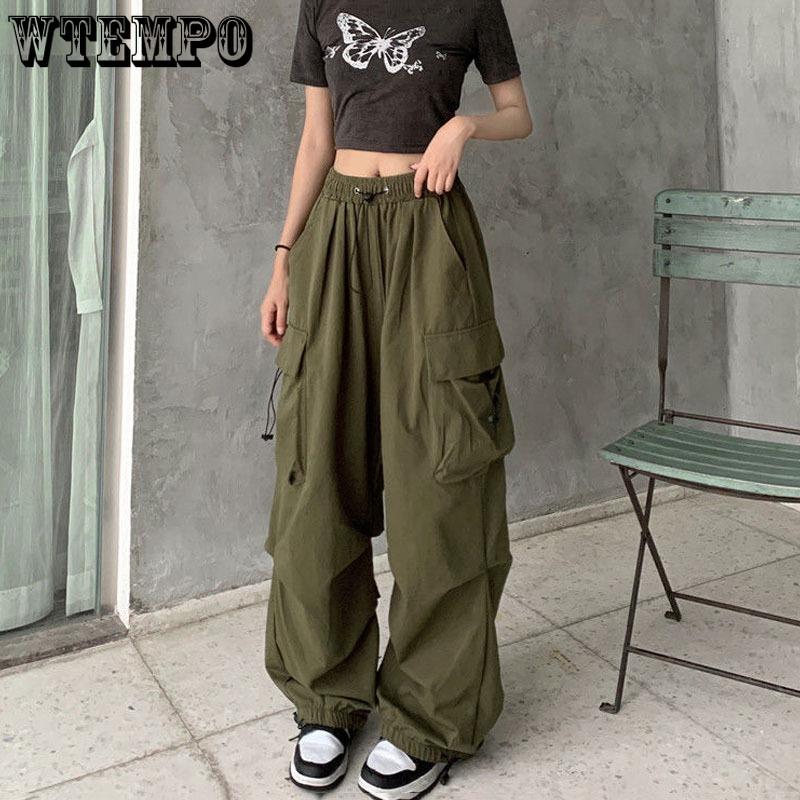 

Американские брюки-карго, женские спортивные повседневные брюки с эластичным поясом на шнуровке и широкими штанинами, корейская мода, уличная одежда, весна-лето XXL зелёный