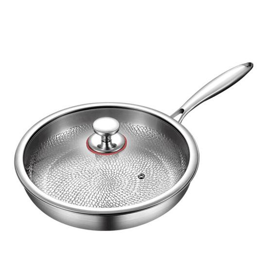 Titanium Frying Pan with Lid Scratch-Resistant Skillet Non-Stick Hammered Cookware for Gas Electric Induction Stoves Healthy Cooking Essential