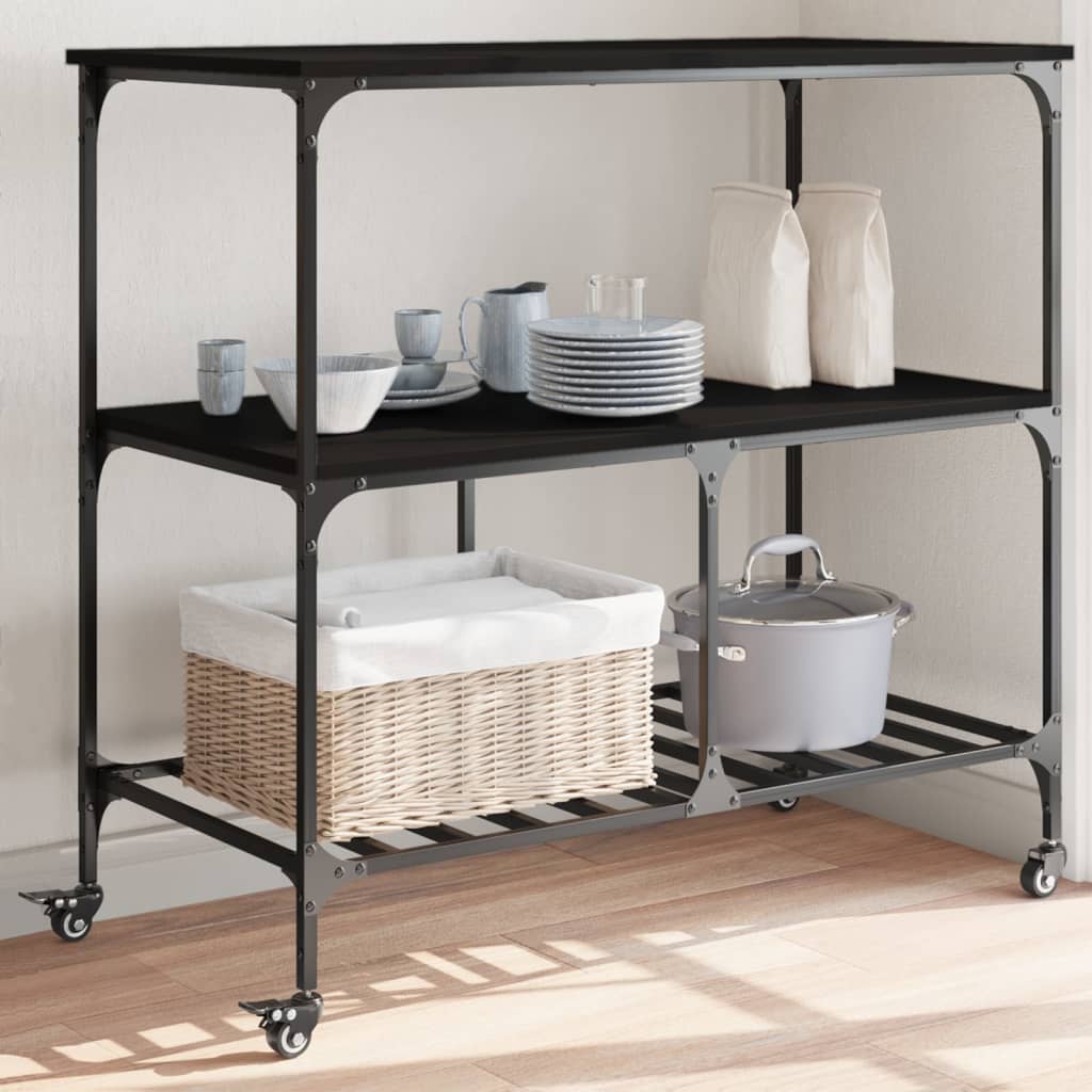Kitchen Trolley Black 100x50x95 cm Particleboard