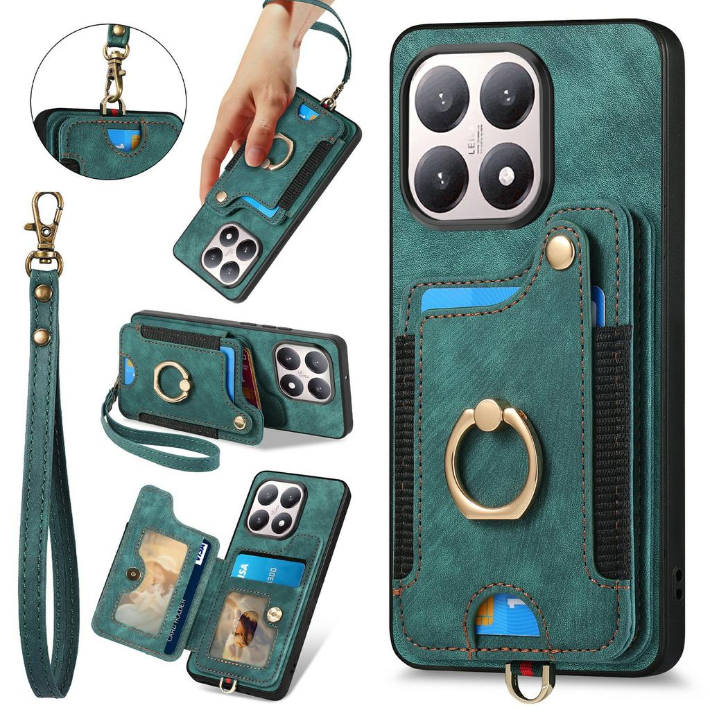 For Xiaomi 15T Retro PU Leather Case Phone Cover with RFID Blocking Card Holder/Ring Holder