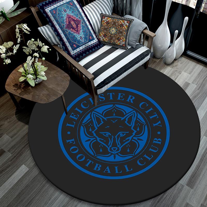 Leicester City Football Club Round Area Rug,Carpet Rug for Living Room Bedroom Sofa Playroom Decor,Non-slip Floor Mat