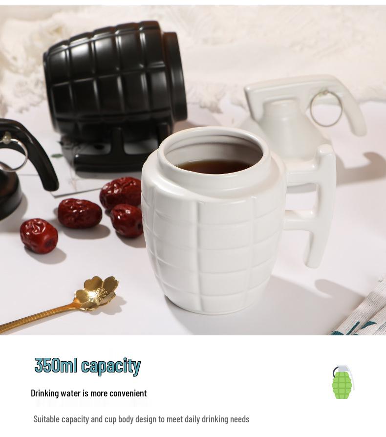 Kreative granatenförmige Scherz-Keramik-Kaffeetasse mit Deckel