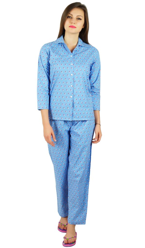 Bimba Womens Cotton Night Wear Printed Pajama Set Full Sleeve Shirt with