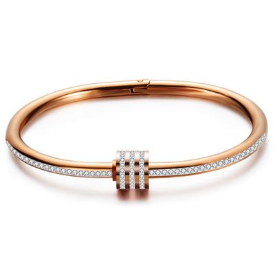 Creative Single Row Clay Inlaid Zircon Spiral Three-Dimensional Round Stainless Steel Bracelet Vacuum Electroplating Female