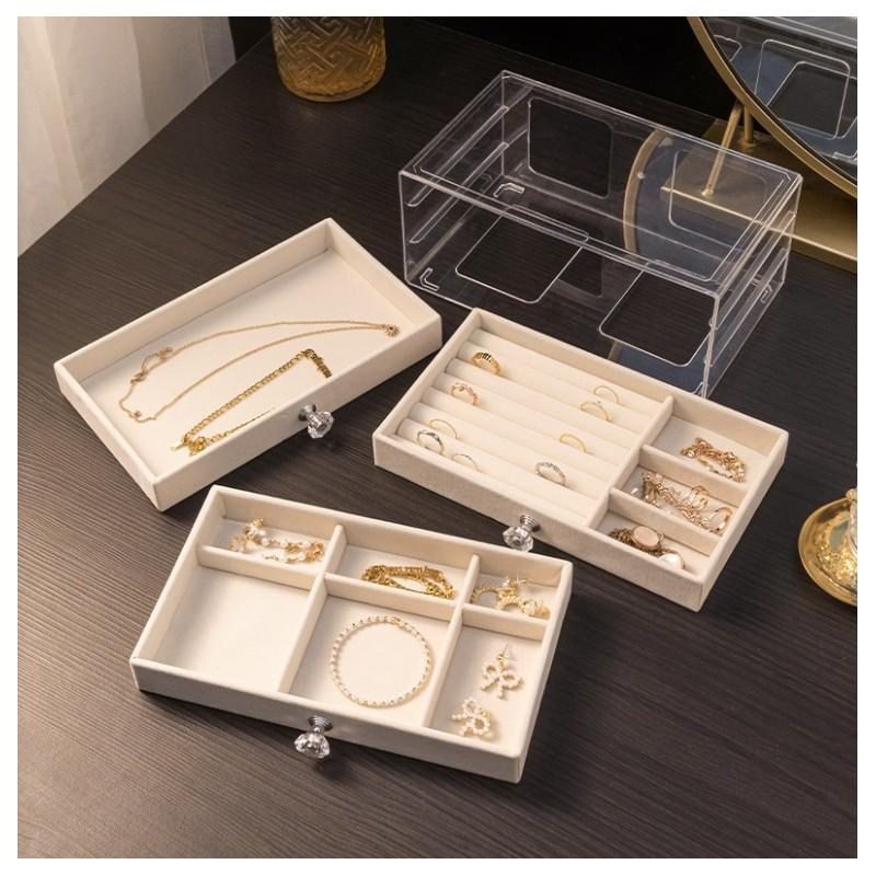 Jewelry Box Transparent Velvet Cream Fashionable