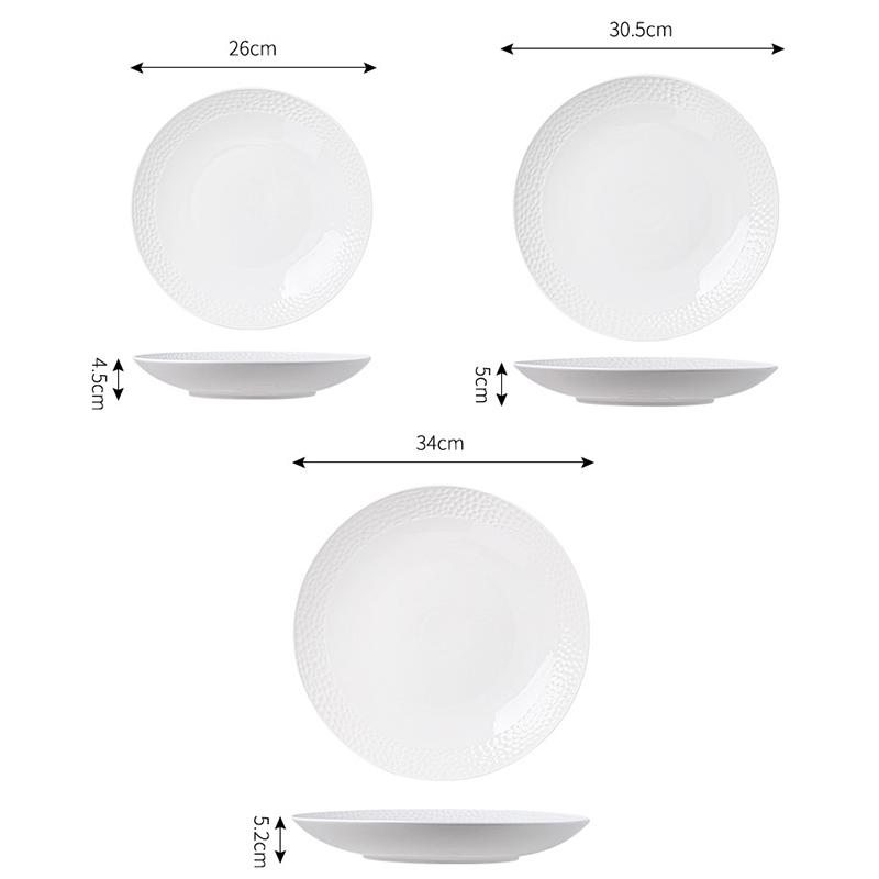 Creative Round Hammered Ceramic Dinner Plates Hotel Tableware Cooking Bowls Dishes White Western Steak Plates Scratch-resistant