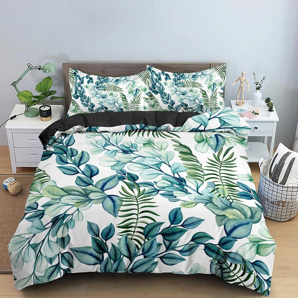 Nature Tropical Green Leaves King Queen Bedding Set Rainforest Jungle Plant Duvet Cover 3D Botanical Polyester Comforter Cover