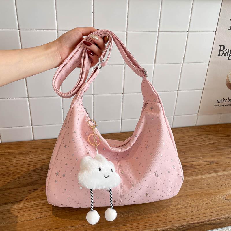 Korean niche star printed shoulder bag Korean largecapacity messenger bag casual pleated commuter fresh tote bag