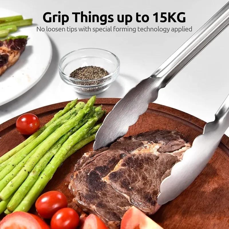 Food Tongs Stainless Steel BBQ Tongs Kitchen Cooking Silicone Tongs Salad Bread Tongs Non-stick BBQ Tongs Kitchen ToolAccessorie