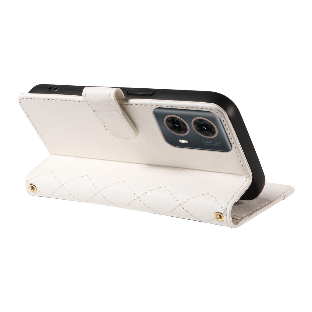 For Motorola Edge 50 Fusion 5G Case Wallet Rhombus Leather Phone Cover with Shoulder Strap,Wrist Strap
