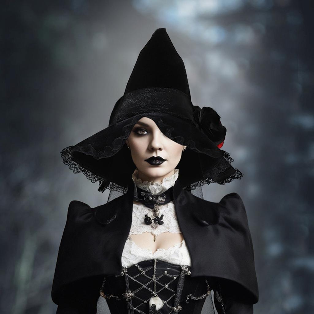 Nuovo Cappello da Strega Barocco di Halloween Regina Goth Rete Fiori Artificiali Accessori Vestito Cappello da Strega Natale