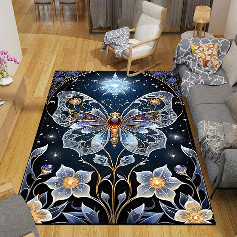 1pc Butterfly Flower Design Indoor Area Rug - Soft, Anti-Slip, and Durable Gaming Room Decor for Bedroom