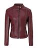 Women's PU leather jacket autumn and winter stand-up collar leather jacket European and American retro motorcycle jacket Women's coat
