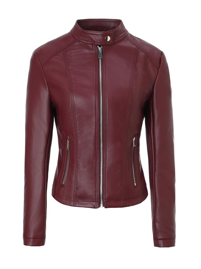 Women's PU leather jacket autumn and winter stand-up collar leather jacket European and American retro motorcycle jacket Women's coat