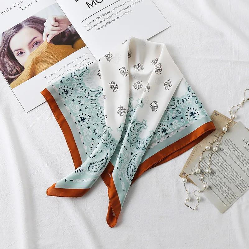 70cm Fashion Paisley Print Kerchief Hair Scarf For Women Silk Satin Headband Hijab Scarfs Female Square Neck Scarves For Ladies