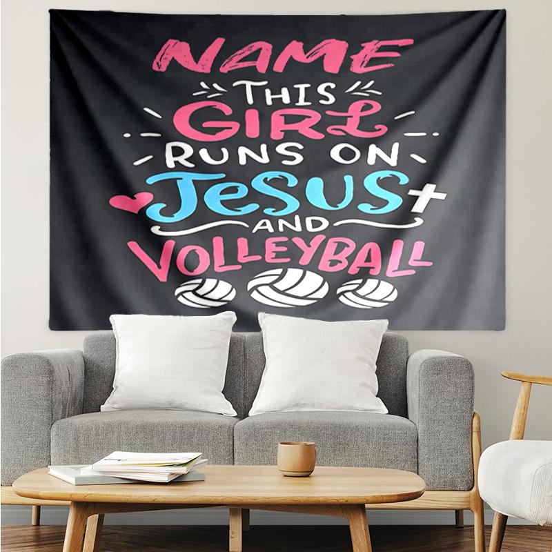 Custom Name volleyball Print Tapestry, Backdrop, Easy Setup, Ideal for Bedroom, Office & Living Room, with Aesthetic Wall Hanging Decor.