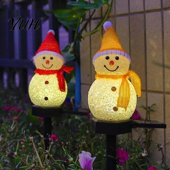 LED Decorative Lawn Ornament Solar Snowman Pathway Lights, Outdoor Waterproof Ground Stake with Resin Landscape Lamp Light, Garden Light for