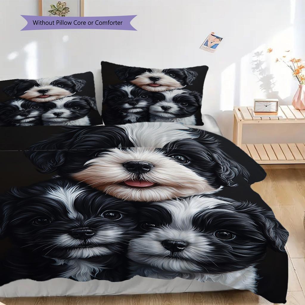 Set Biancheria da Letto Trapunta con Fantasia Bichon Frisé Copripiumino Federe Decorazione per la Casa Regalo di Compleanno (1 * copripiumino + 2 * federa, senza nucleo)