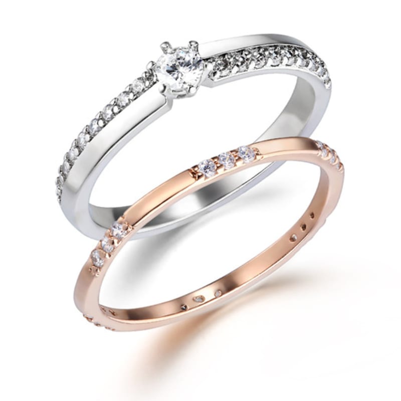 ELLE Jewelry Solitaire Combo Layered Ring (2 Pieces) ELBRWR144