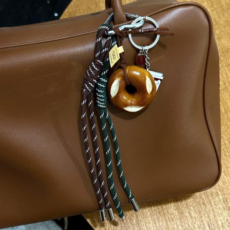 Bagel Pretzel Chocolate Bag Charm Pendant Keyring Braided Rope Keychain Charm for Backpack Purse Handbag Decorations