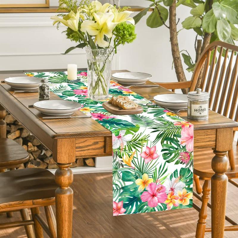 Summer Hawaiian Floral Table Runner Flamingo Birthday Party Decor Kids Aloha Hawaii Tropical Party Supplies Dining Table Decor