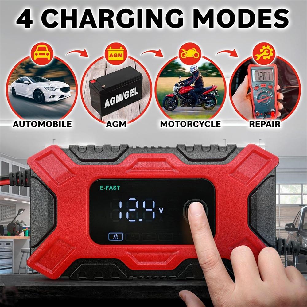 FAST 12V 6A Intelligent Car Motorcycle Battery Charger Smart Digital LCD Display Lead Acid Battery Pulse Charger Maintainer