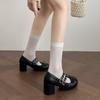 Designer Thick Heel Women Mary Jane Shoes Concise Round Toe Belt Buckle Shoes 2026 New Spring Female Elegant Dress Pumps