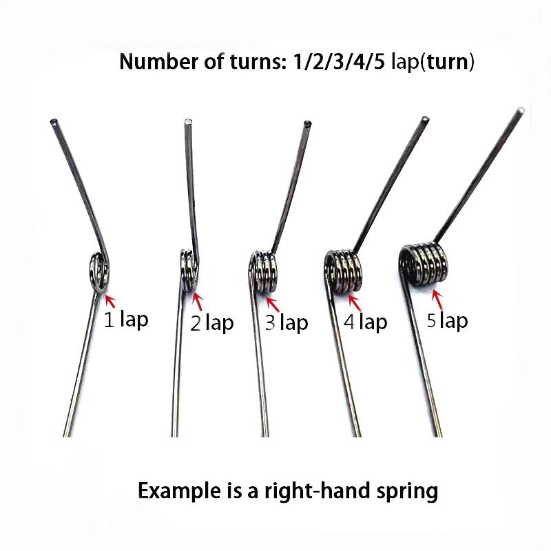 Wire Diameter 1.4mm Right Torsion Spring Return and Reset V-shaped Spring Right Rotation Spring Laps1/2/3/4/5lap 304SUS 10PCS