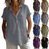 Women's Loose-Fit -Color Cotton-Linen Shirt: Casual Short-Sleeve Top