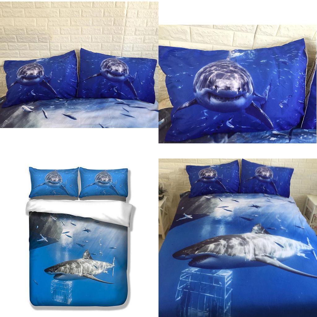 Stunning 3d Shark Duvet Cover With Pillow Cases Marine Animal Quilt Bedding Set New