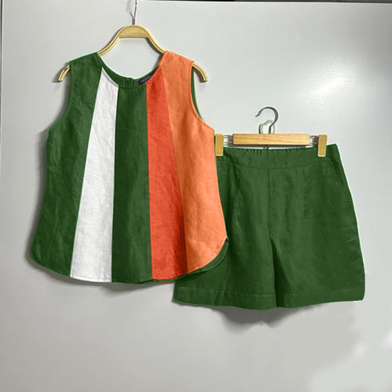 

ZANZEA Женские летние комплекты с круглым вырезом без рукавов и карманами и шортами 4XL