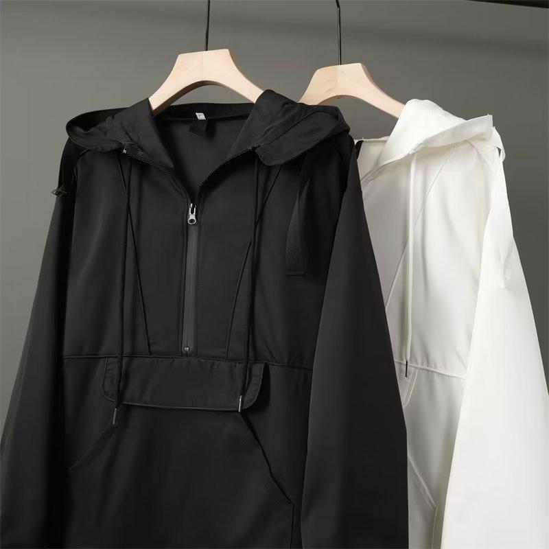 Men's High Street Splicing Hooded Jacket - Loose Fit for Outdoor Leisure and Sports