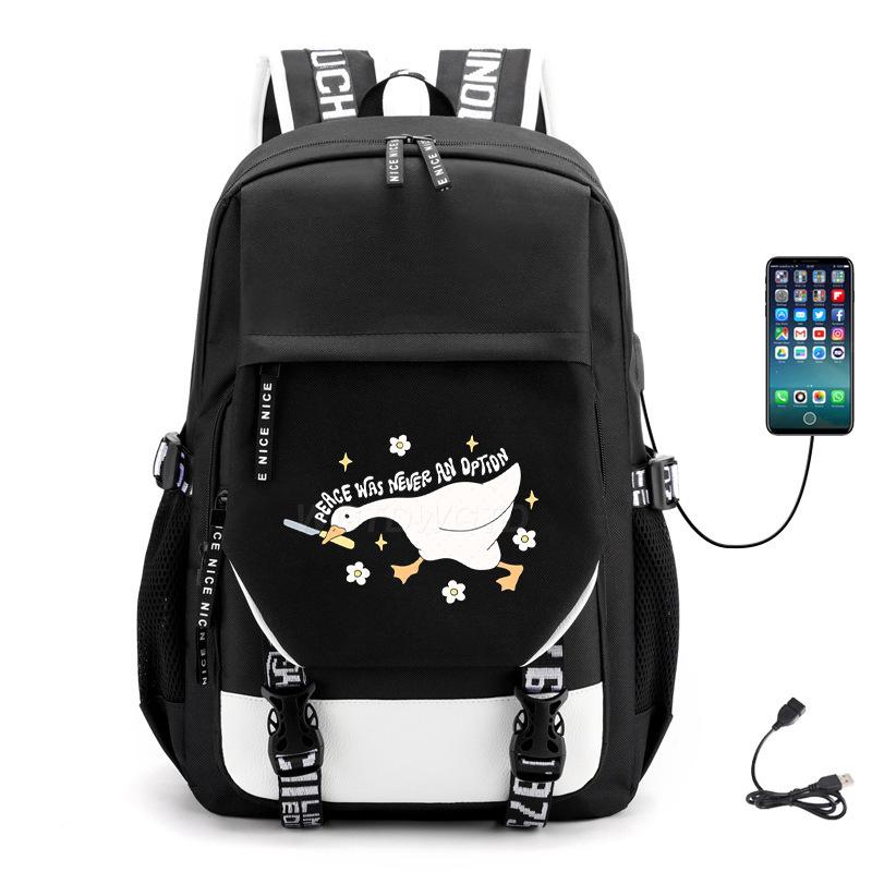 Multifunctional Goose Backpack Large Capacity Student Bag Leisure Travel Usb Computer Bag