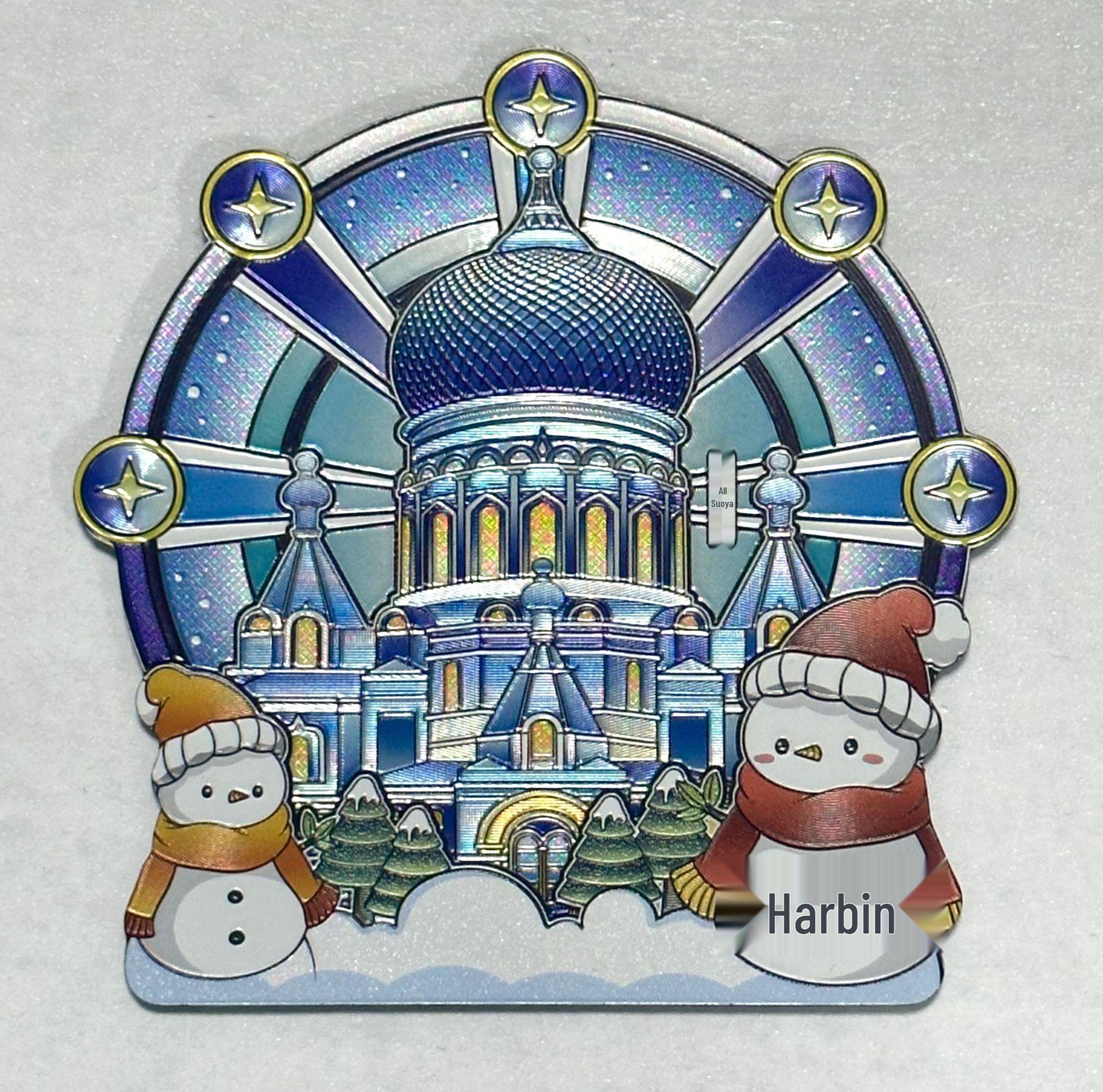 Harbin St. Sophia Church Snowman Refrigerator Magnet - Heilongjiang Mohe Tourism Souvenir