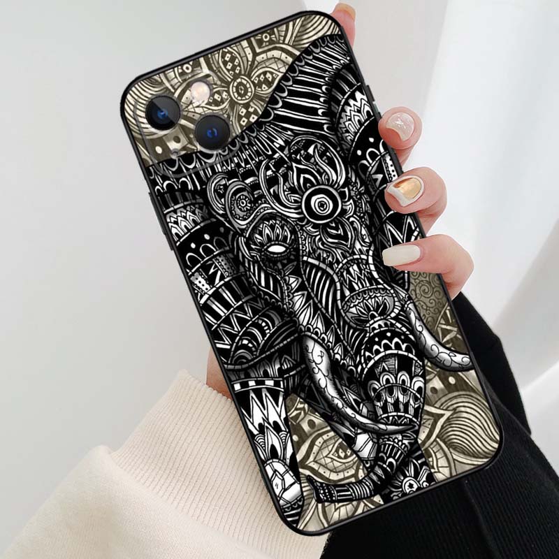 

Elephant Floral Tribal Phone Case For iPhone 17 Pro Max 15 14 13 11 12 16 Pro Max mini 15 16 Plus 16e 17 Air Cover iPhone 15
