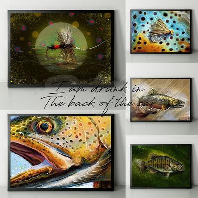 Fishwear Designs Fishing Poster Canvas Prints The River Smallmouth Bass Poster Wild Brown Aesthetic Prints Home Club Decoration