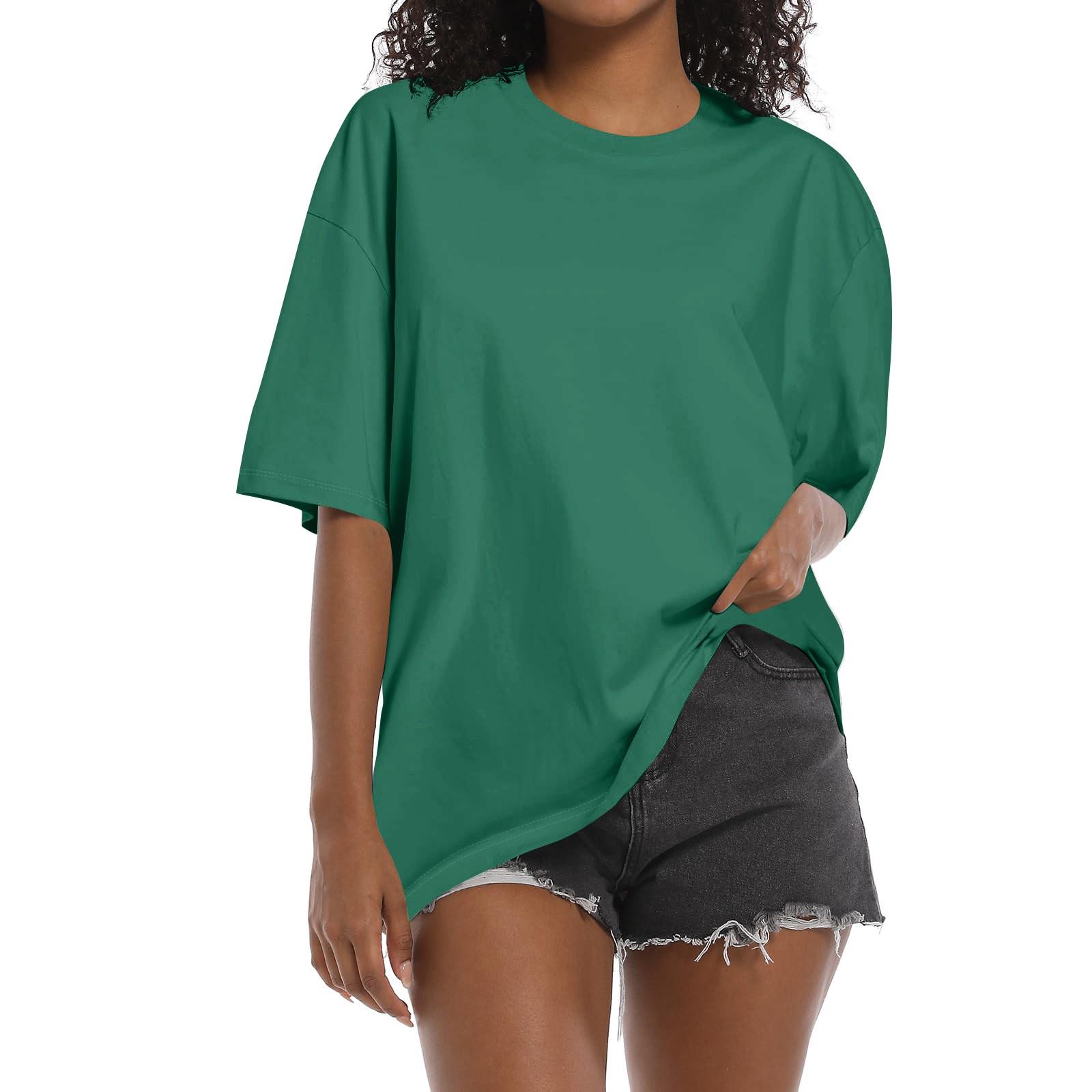 

Рубашка для женщин, модная повседневная свободная однотонная футболка с короткими рукавами и круглым вырезом, женский топ S