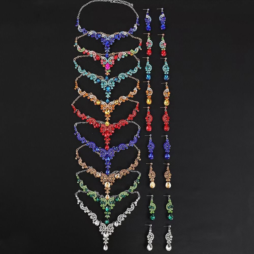Elegant Necklace Earrings Set Rhinestone Bridal Jewelry Set Women's Accessories