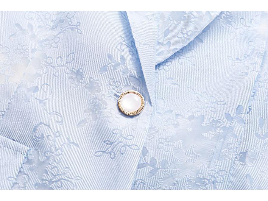 Sacou de vară de damă high-end din șifon decupat - Albastru cu mâneci șapte sferturi pentru protecție solară.