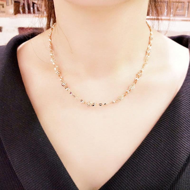 Purple Gold Double Twist Flower Necklace Rose Gold Plated Color Gold Shiny Set Chain