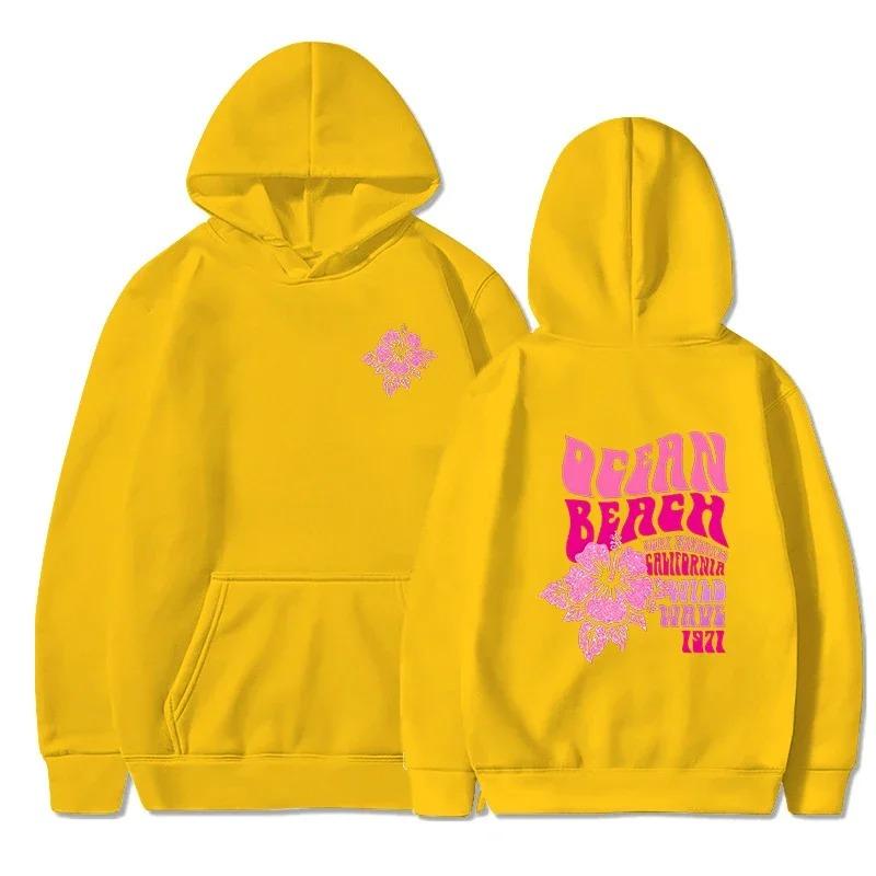 Women Fashion Casual Hoodies Ocean Beach Flower Slogan Front Back Pink Sweatshirts Beach Aesthetic Pullover Hoodie Trip Tops