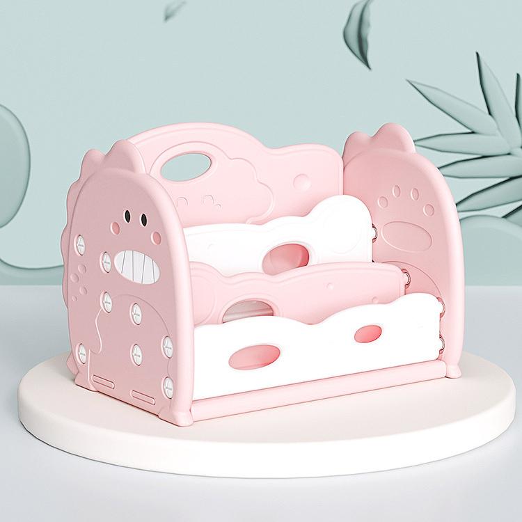Open Bookshelf 3-Tier Desktop Bookshelf Plastic Cute Dinosaur Bookcase Picture Book Storage Rack for Playroom Study Bedroom