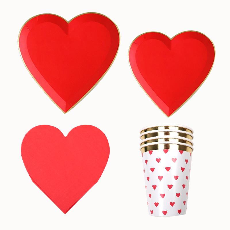 8pcs Valentine's Day Disposable Tableware Disposable Paper Plate Cute Pink Love Shape for Wedding Birthday Decor Party Supplies