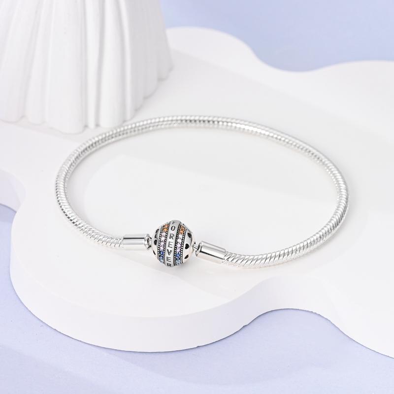 925 Silver Bracelet Heart Perfume Colorful Zircon Clasp Snake Chain Fit Original Charms DIY Jewelry
