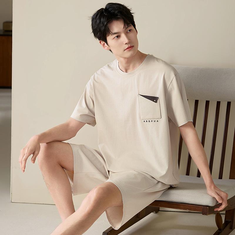 Pajamas Men's Summer Cotton Short Sleeve Shorts 1011 New Summer Thin Outer Wear Men's Large Size Loungewear Set