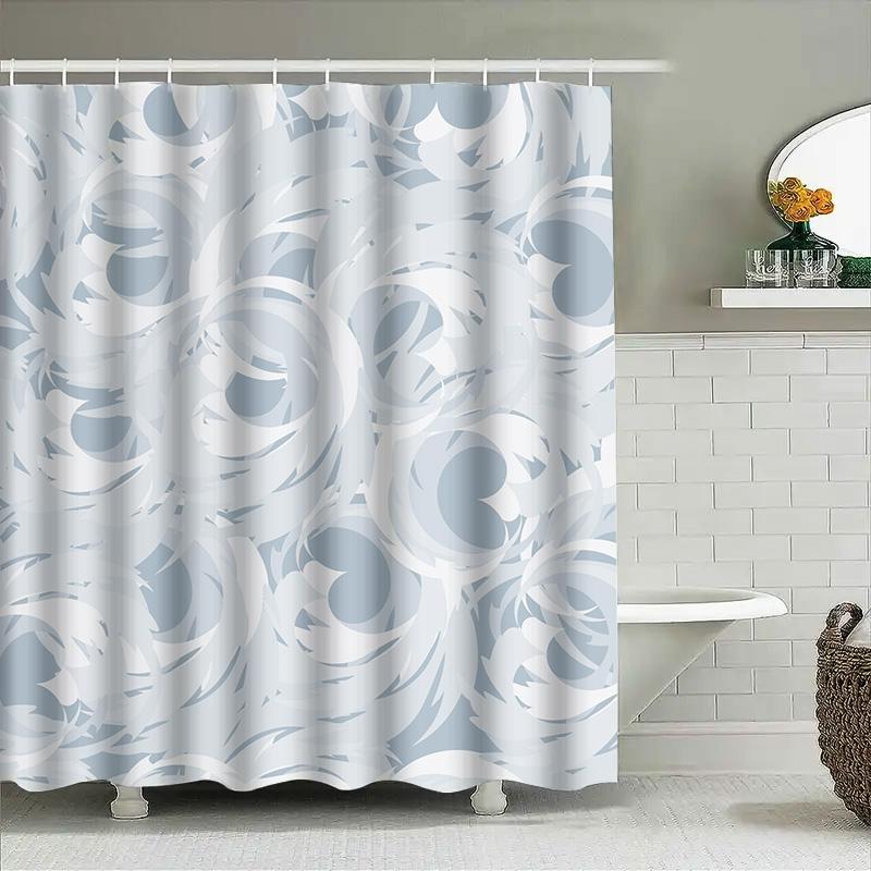 Luxury 3D Printed Shower Curtain Waterproof Machine Washable Decorative Bathing Room Plastic Rod Ring Set for Home Decoration in