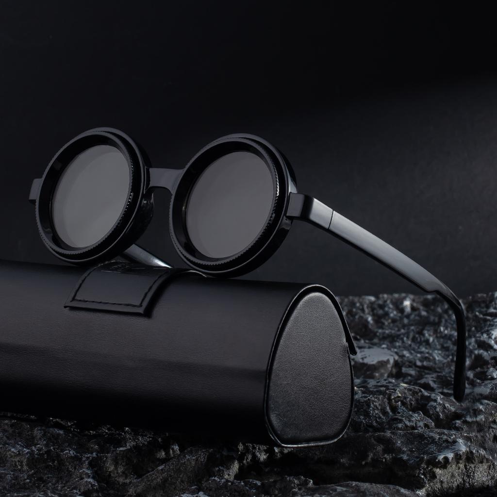 ND9 Adjustable Dimming Sunglasses Polarized Small Frame Round Steampunk Men Light-Reducing Sun Glasses for Fishing Driving UV400