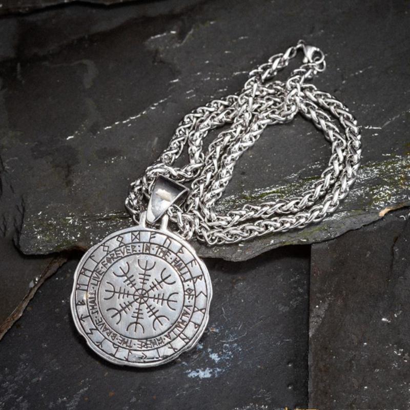 Vintage menns 316L Viking Rune Vegov Í Sir Compass Pendant Halskjede Viking Rune Compass Pendant menns amulett