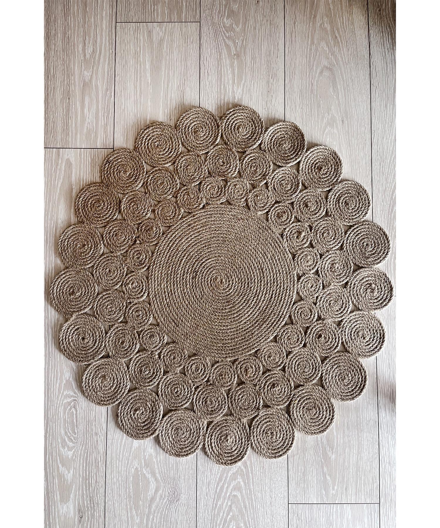 

Carnival Delhi Natural Sisal 3 Pieces Round Patterned Daisy Декоративный современный джутовый ковер Плетеный коврик