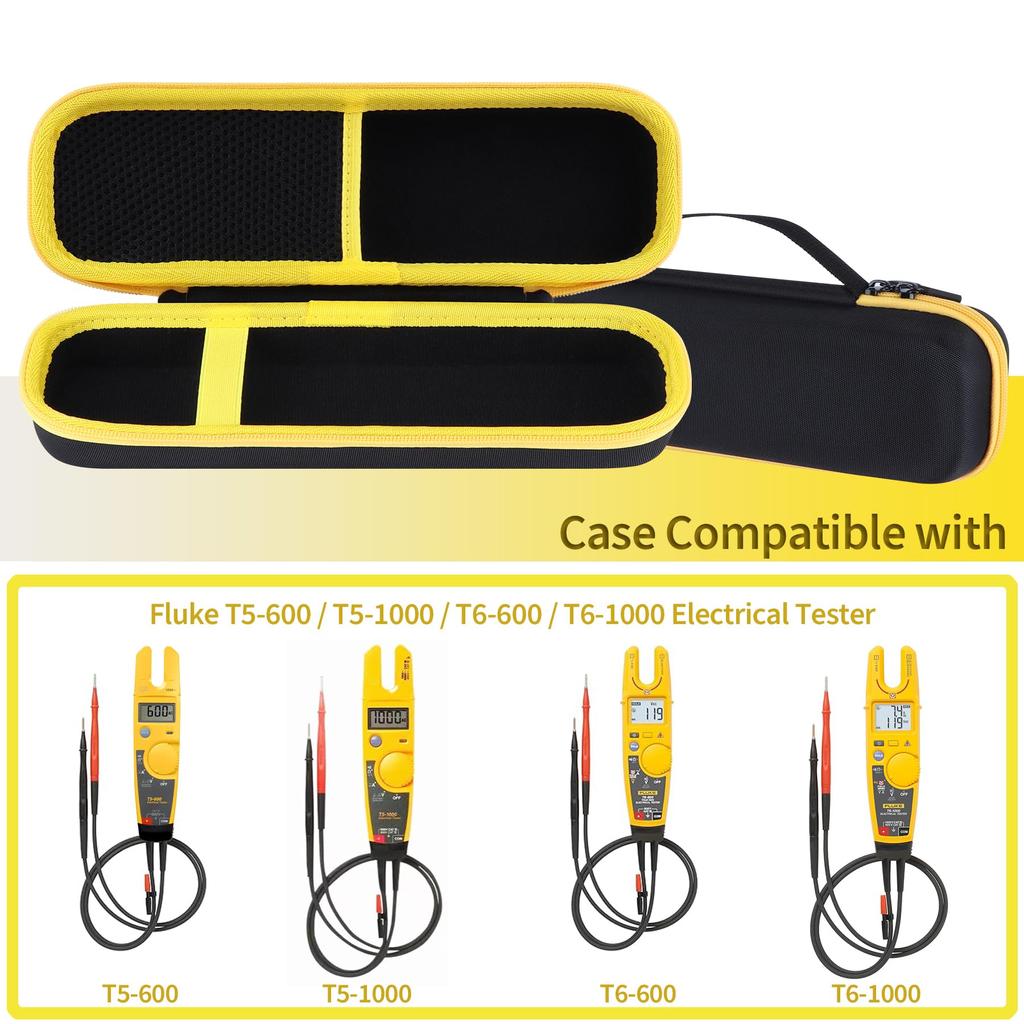 Peyyargo Storage Case Compatible with Fluke T5-1000/T6-1000/T5-600/T6-600 Electrical Testers (Black + Yellow)